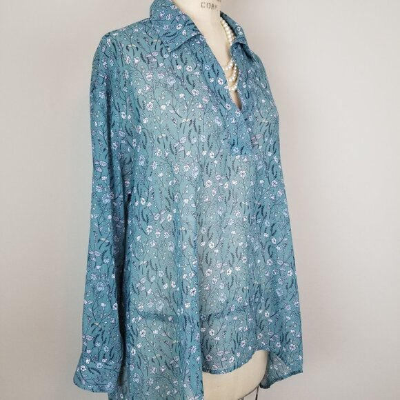 CAbi Chase Tunic Blouse Teal Green Field of Flowers Blouse Style 3761 Size Small - Picture 6 of 7